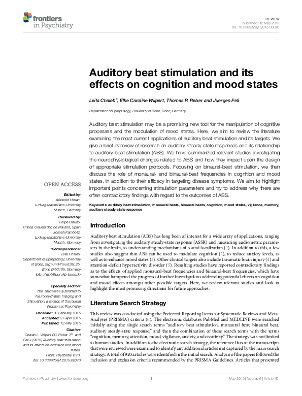 (PDF) Auditory Beat Stimulation and its Effects on Cognition and Mood ...