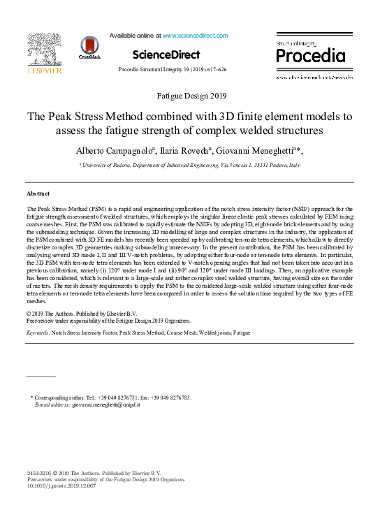 (PDF) The peak stress method combined with 3D finite element models for ...