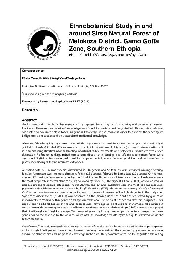 (PDF) Ethnobotanical Study in and around Sirso Natural Forest of