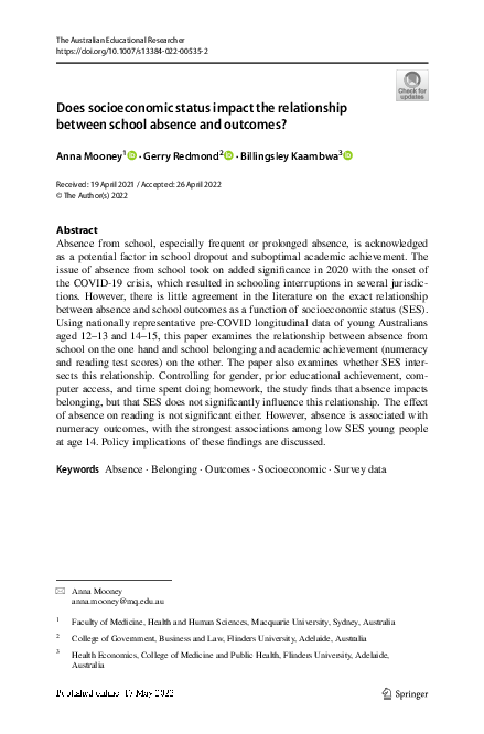 (PDF) Does socioeconomic status impact the relationship between school ...