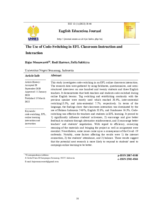 (PDF) The Use of Code-Switching in EFL Classroom Instruction and ...