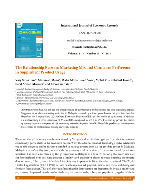 (PDF) The relationship between marketing mix and consumer preference in ...
