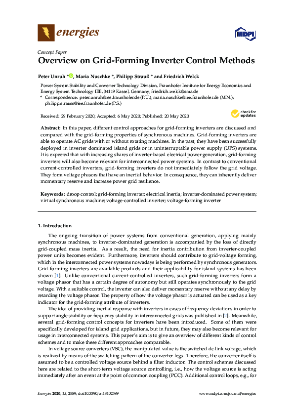 (PDF) Overview on Grid-Forming Inverter Control Methods