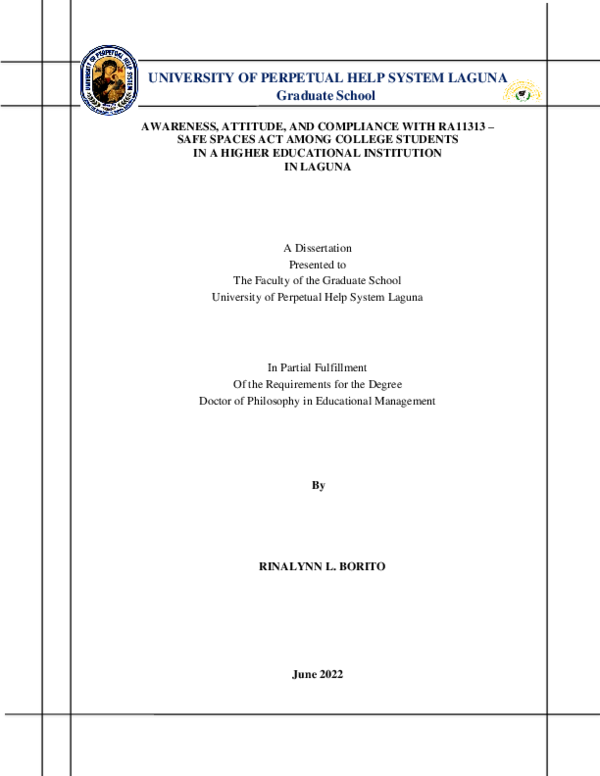 (PDF) Awareness, Attitude, and Compliance With RA11313 Safe Spaces