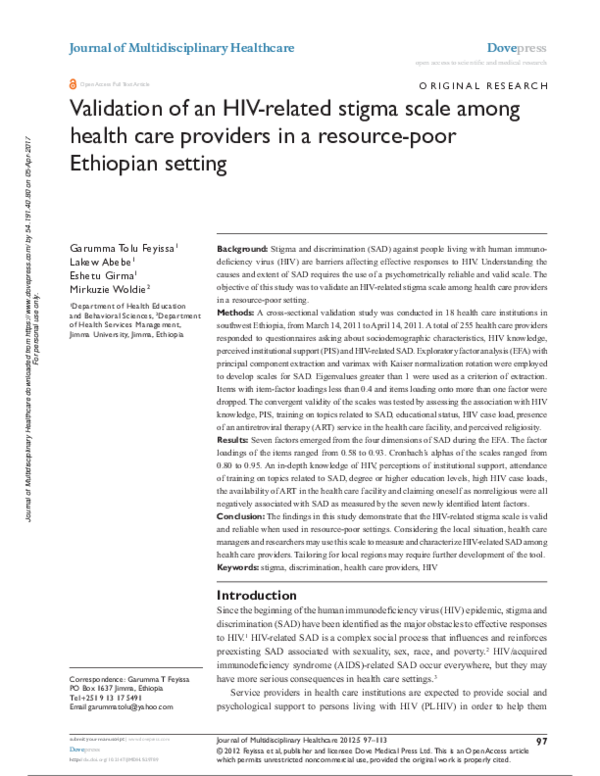 (PDF) Validation of an HIV-related stigma scale among health care ...
