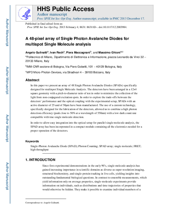 (PDF) A 48-pixel array of Single Photon Avalanche Diodes for multispot ...