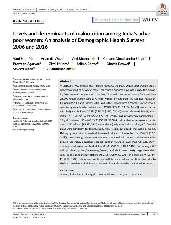 (PDF) Levels and determinants of malnutrition among India's urban poor ...