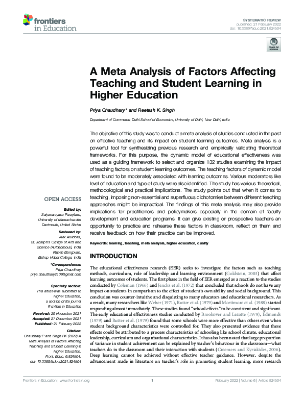 (PDF) A Meta Analysis of Factors Affecting Teaching and Student ...