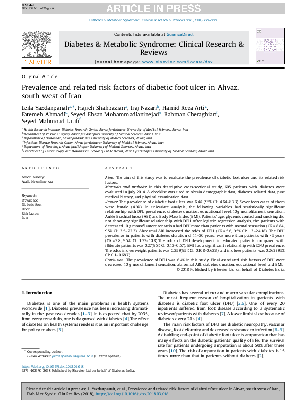 (PDF) Prevalence and related risk factors of diabetic foot ulcer in ...
