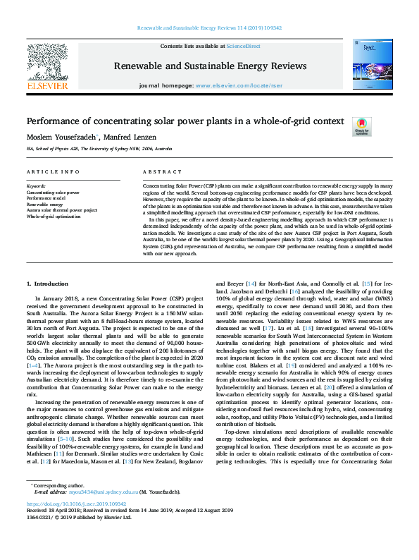 (PDF) Performance of concentrating solar power plants in a whole-of ...
