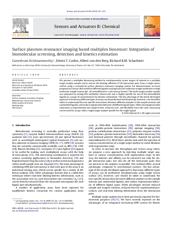 (PDF) Surface plasmon resonance imaging based multiplex biosensor ...