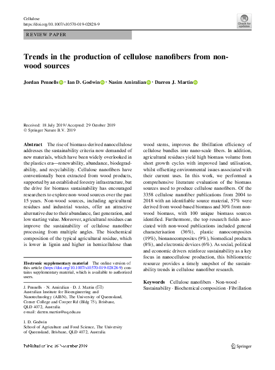 (PDF) Trends in the production of cellulose nanofibers from non-wood ...