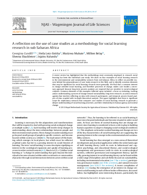 (PDF) A reflection on the use of case studies as a methodology for ...