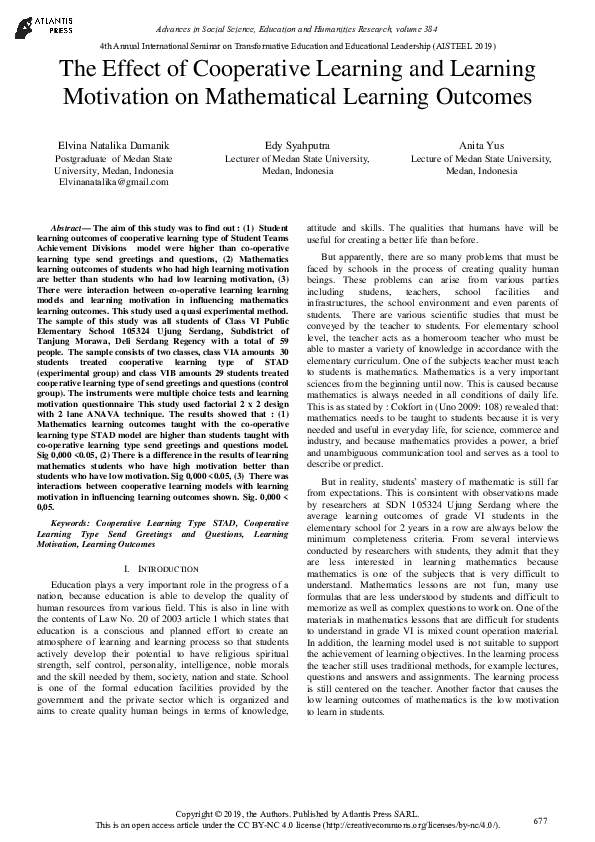 (PDF) The Effect of Cooperative Learning and Learning Motivation on ...
