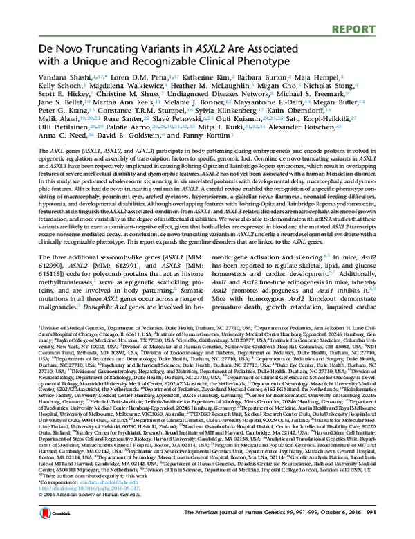(PDF) De Novo Truncating Variants in ASXL2 Are Associated with a Unique ...