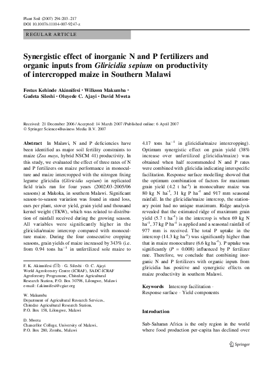(PDF) Synergistic effect of inorganic N and P fertilizers and organic ...
