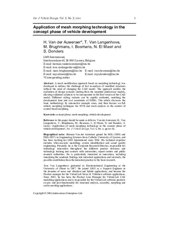 (PDF) Application of Morphing in Concept Phase of Vehicle Development