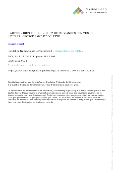 (PDF) L'art de « bien vieillir » chez deux grandes femmes de lettres ...