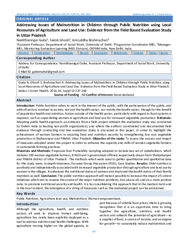 (PDF) Addressing Issues of Malnutrition in Children through Public ...