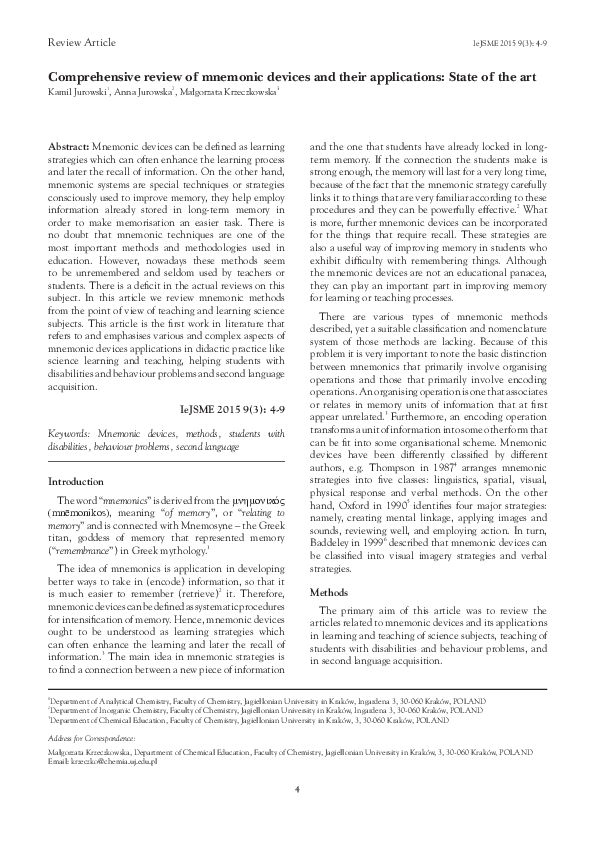 (PDF) Comprehensive review of mnemonic devices and their applications ...