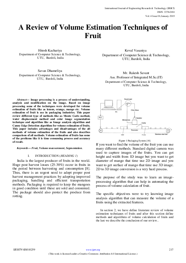 (PDF) A Review of Volume Estimation Techniques of Fruit