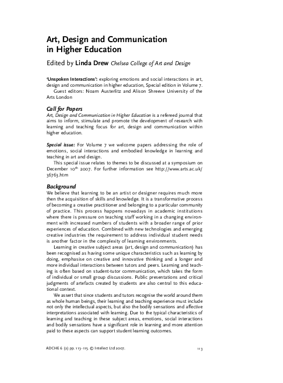(PDF) Art, Design and Communication in Higher Education Jill