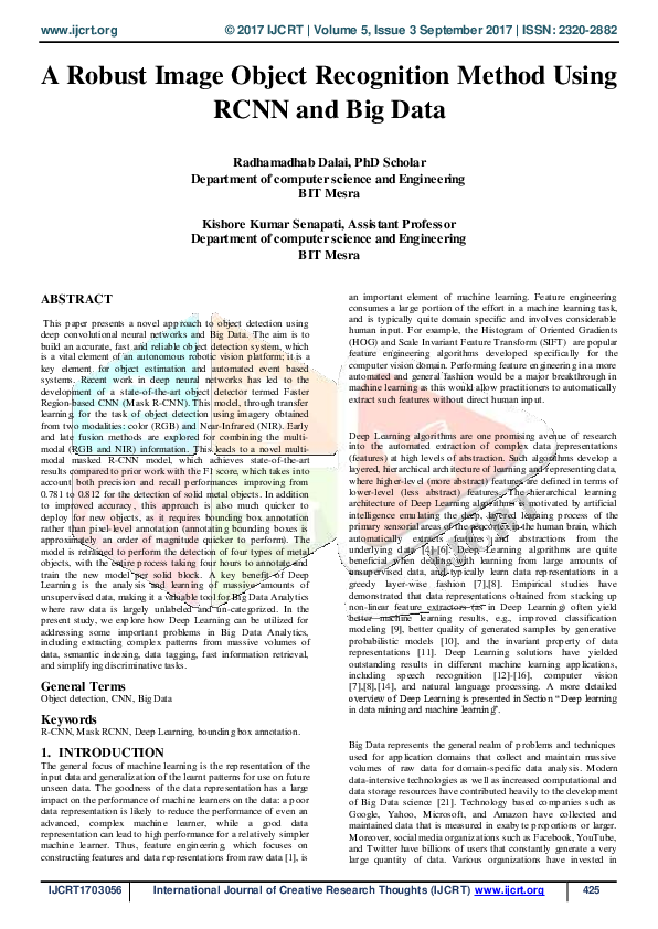 (PDF) A Robust Image Object Recognition Method Using RCNN and Big Data