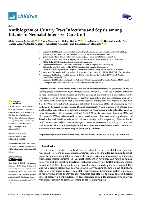 (PDF) Antibiogram of Urinary Tract Infections and Sepsis among Infants ...