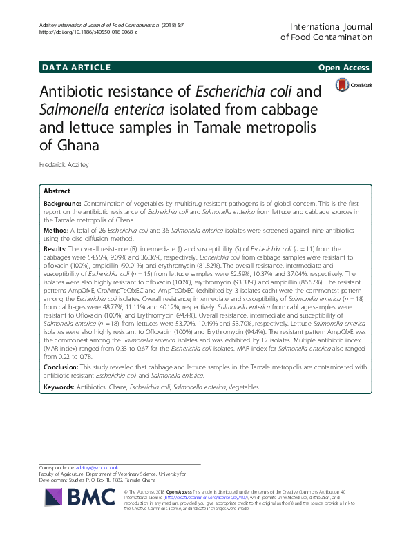 (PDF) Antibiotic resistance of Escherichia coli and Salmonella enterica ...