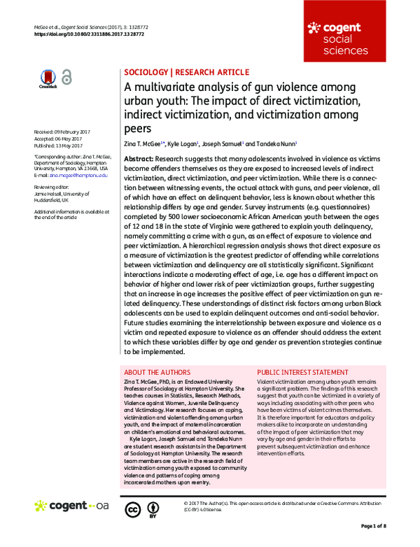 (PDF) A multivariate analysis of gun violence among urban youth: The ...