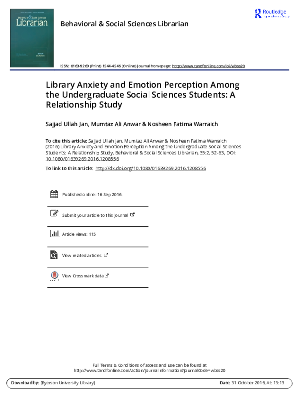 (PDF) Library Anxiety and Emotion Perception Among the Undergraduate ...