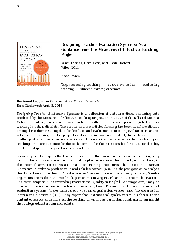 (PDF) Designing Teacher Evaluation Systems: New Guidance from the ...