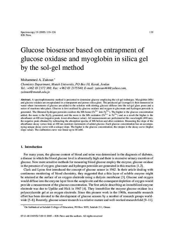 (PDF) Glucose biosensor based on entrapment of glucose oxidase and ...