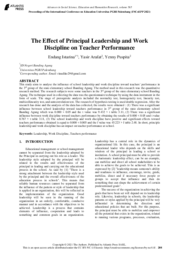 (PDF) The Effect of Principal Leadership and Work Discipline on Teacher ...