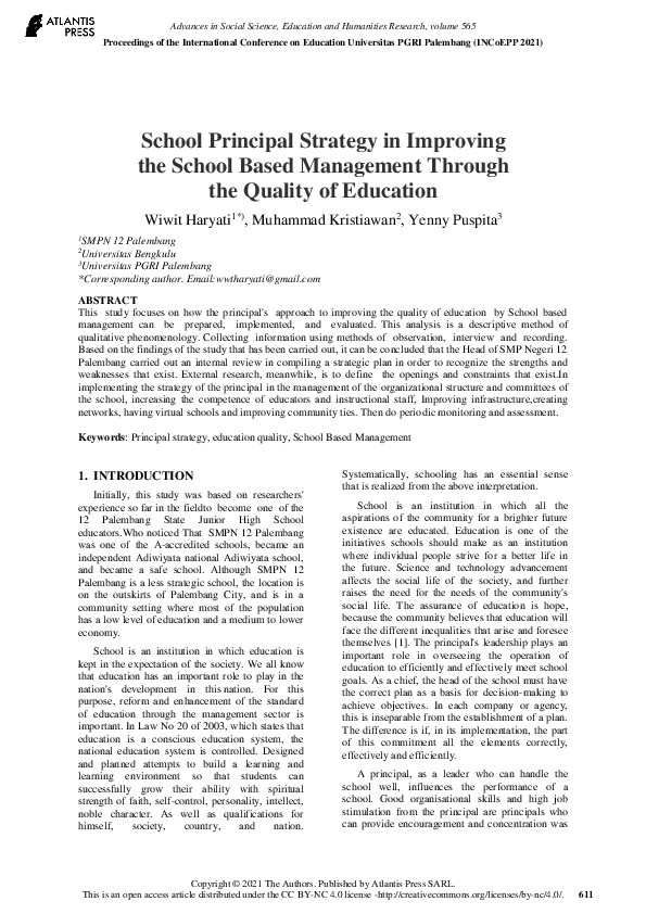 (PDF) School Principal Strategy in Improving the School Based ...