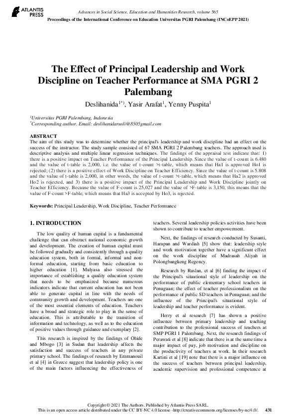 (PDF) The Effect of Principal Leadership and Work Discipline on Teacher ...