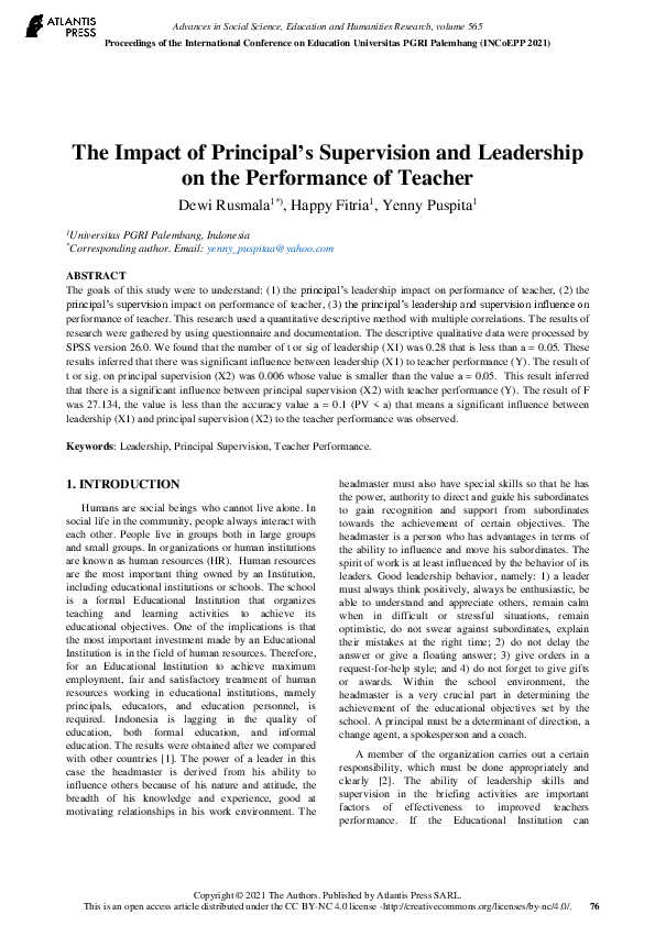 (PDF) The Impact of Principal’s Supervision and Leadership on the ...