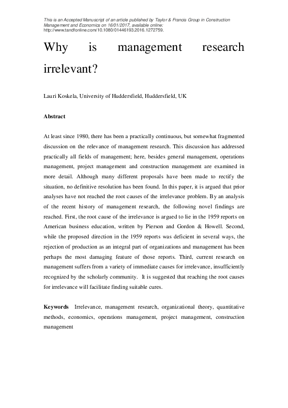 (PDF) Why is management research irrelevant?