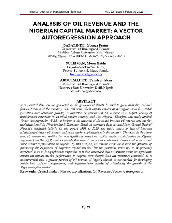 (PDF) ANALYSIS OF OIL REVENUE AND THE NIGERIAN CAPITAL MARKET: A VECTOR ...