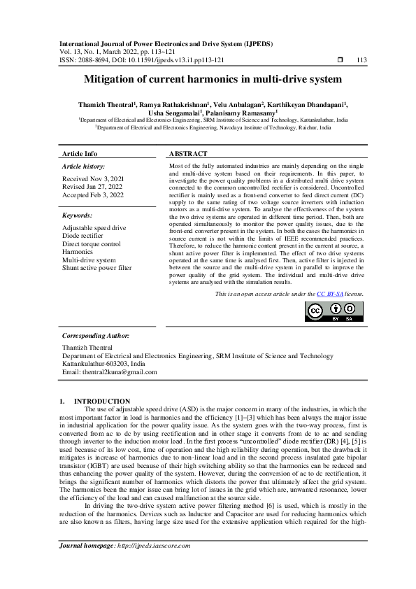 (PDF) Mitigation of current harmonics in multidrive system