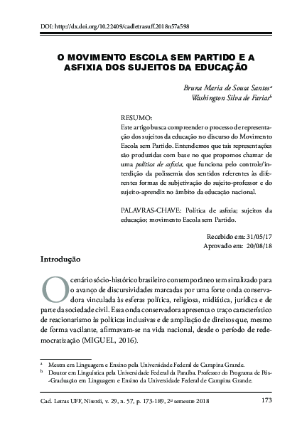 (PDF) O movimento Escola Sem Partido e a asfixia dos sujeitos da educação
