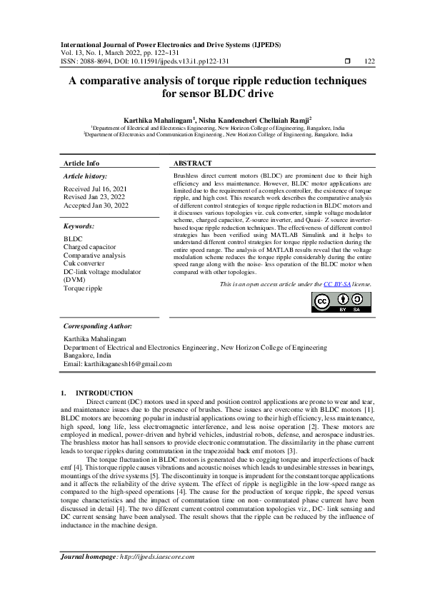 (PDF) A comparative analysis of torque ripple reduction techniques for ...