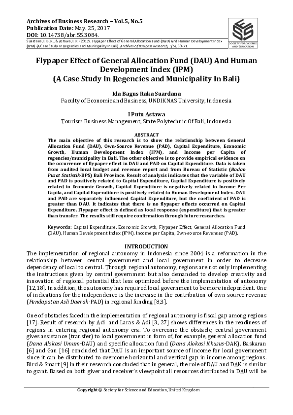 (PDF) Flypaper Effect of General Allocation Fund (DAU) And Human ...