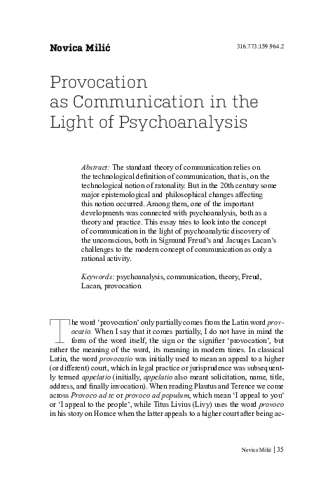 (PDF) Provocation as Communication in the Light of Psychoanalysis