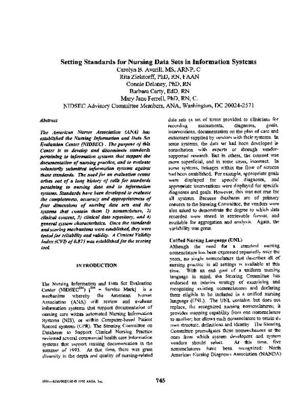 (PDF) Setting standards for nursing data sets in information systems