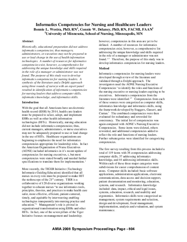 (PDF) Informatics competencies for nursing and healthcare leaders