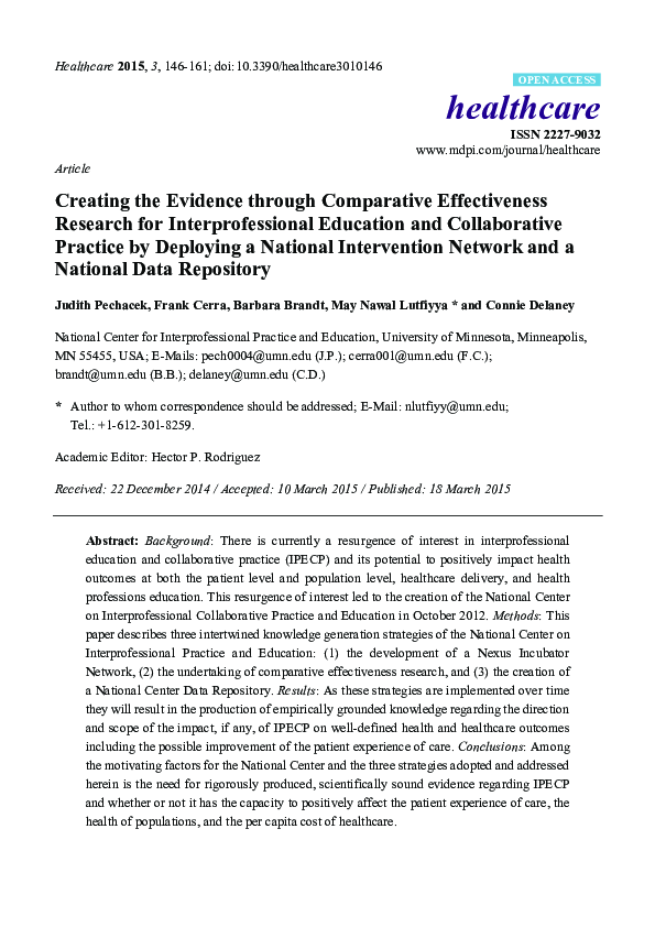 (PDF) Creating the Evidence through Comparative Effectiveness Research ...