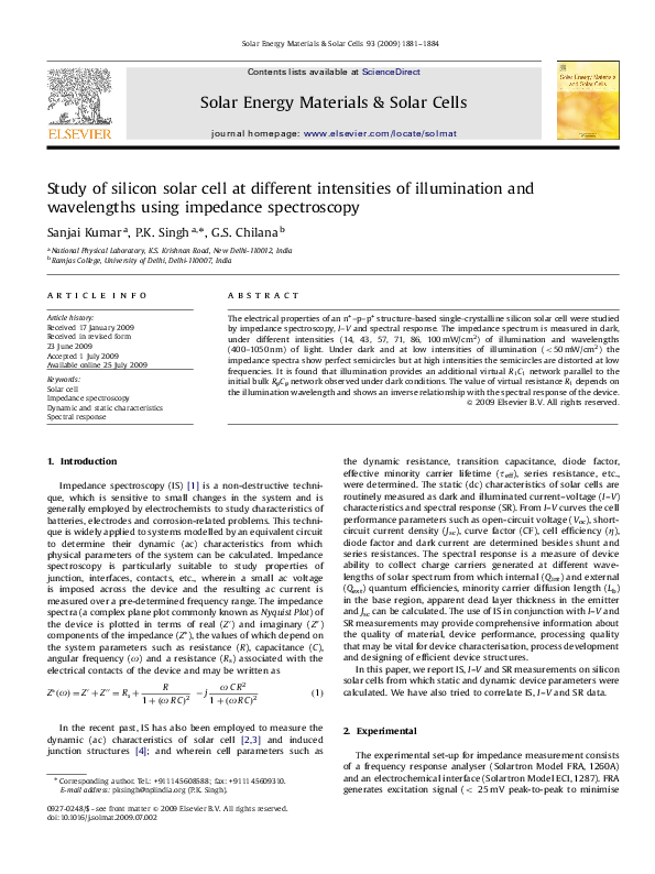 (PDF) Study of silicon solar cell at different intensities of ...