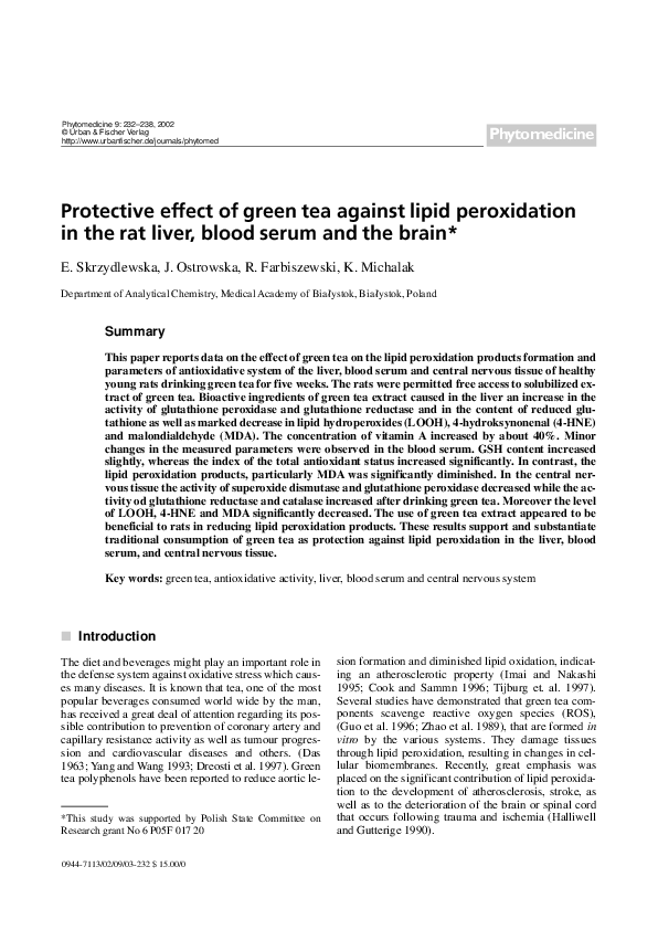 (PDF) Protective effect of green tea against lipid peroxidation in the ...