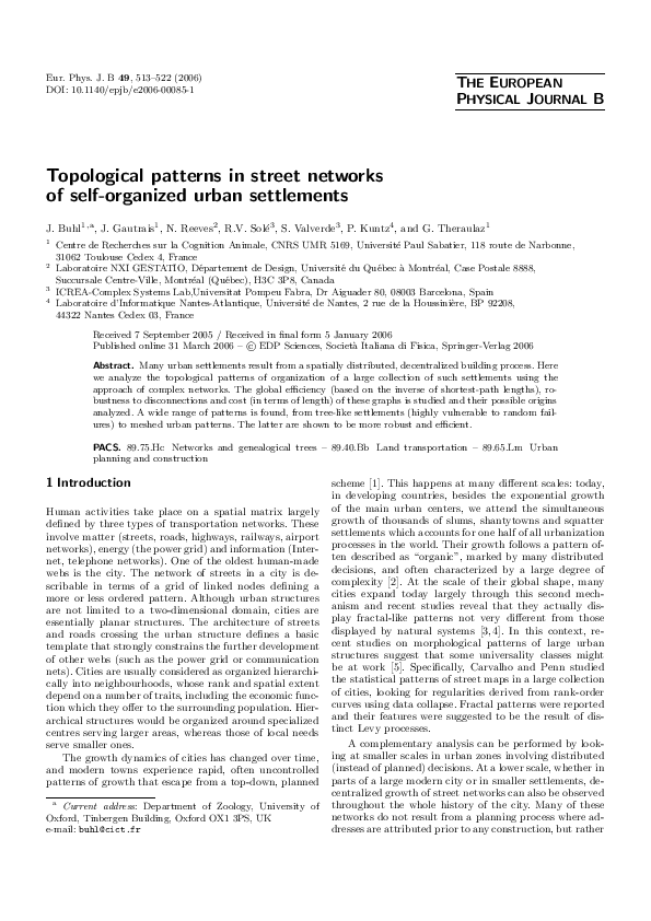 (PDF) Topological patterns in street networks of self-organized urban ...